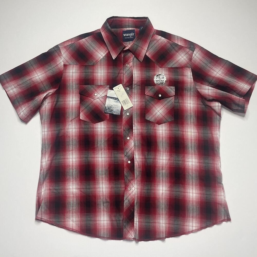 Plaid Wester Shirt Short Sleeve Pearl Snap Wrangler Men XXL Lightweigh Button Up